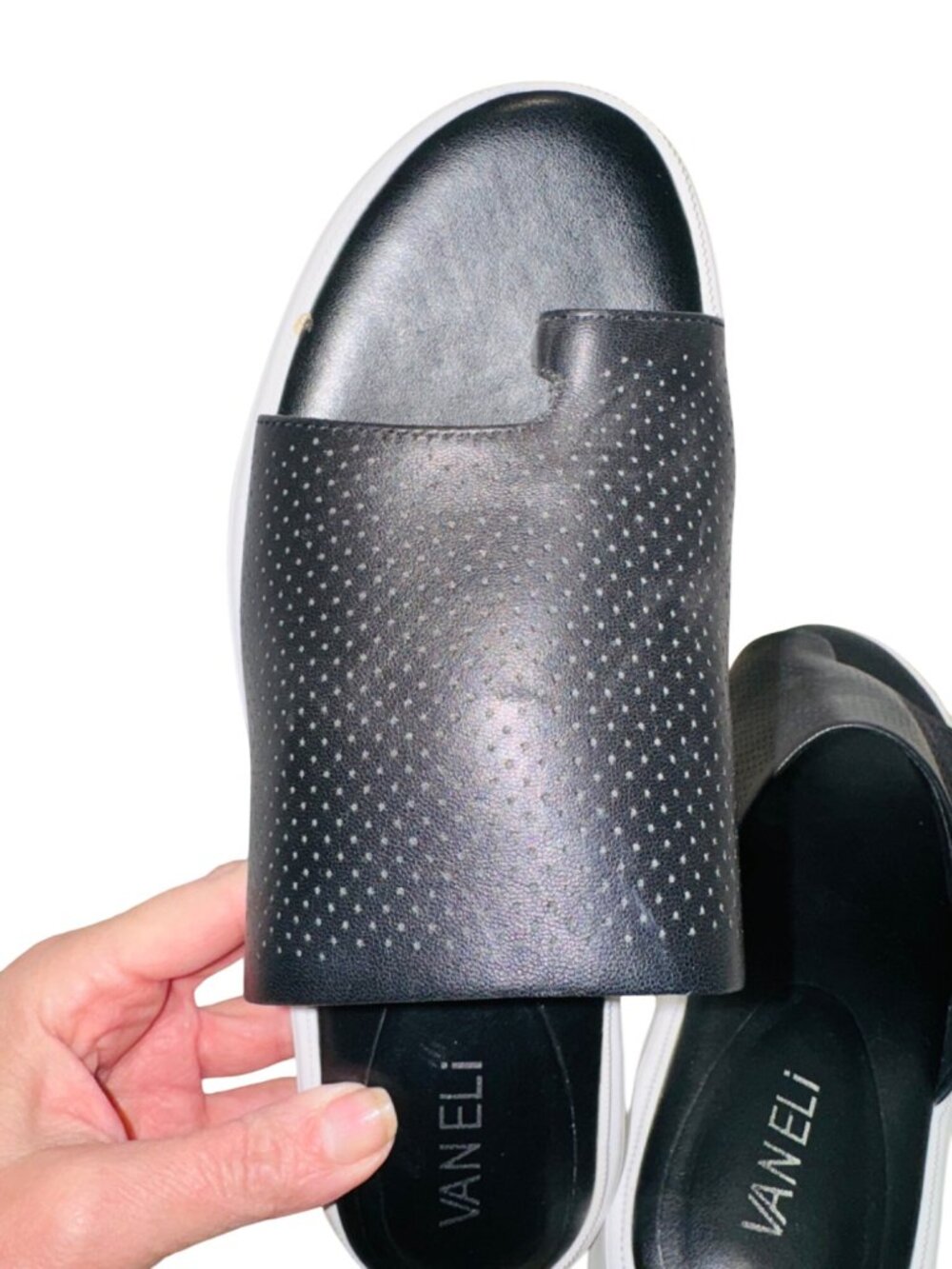 Vaneli Colver Perforated Black Leather Comfort Cushioned Slide Sandals Size 8M - Picture 10 of 11